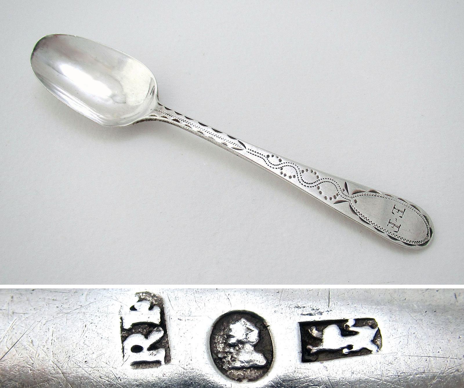 George III Provincial Sterling Silver Georgian Bright-cut Tea Spoon, Richard Ferris Exeter (1 of 6) George III Provincial Sterling Silver Georgian Bright-cut Tea Spoon, Richard Ferris Exeter (1 of 6)