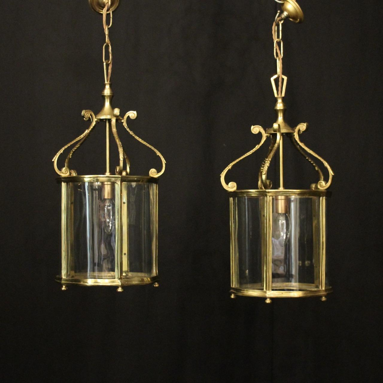 English Pair of Brass Single Light Hall Lanterns (1 of 10)