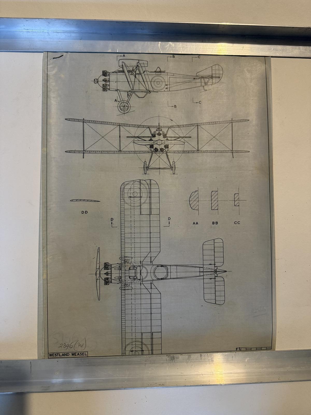 WW2 Westland Weasel Drawing, Ink on Linen Prototype Aircraft (1 of 4) WW2 Westland Weasel Drawing, Ink on Linen Prototype Aircraft (1 of 4)