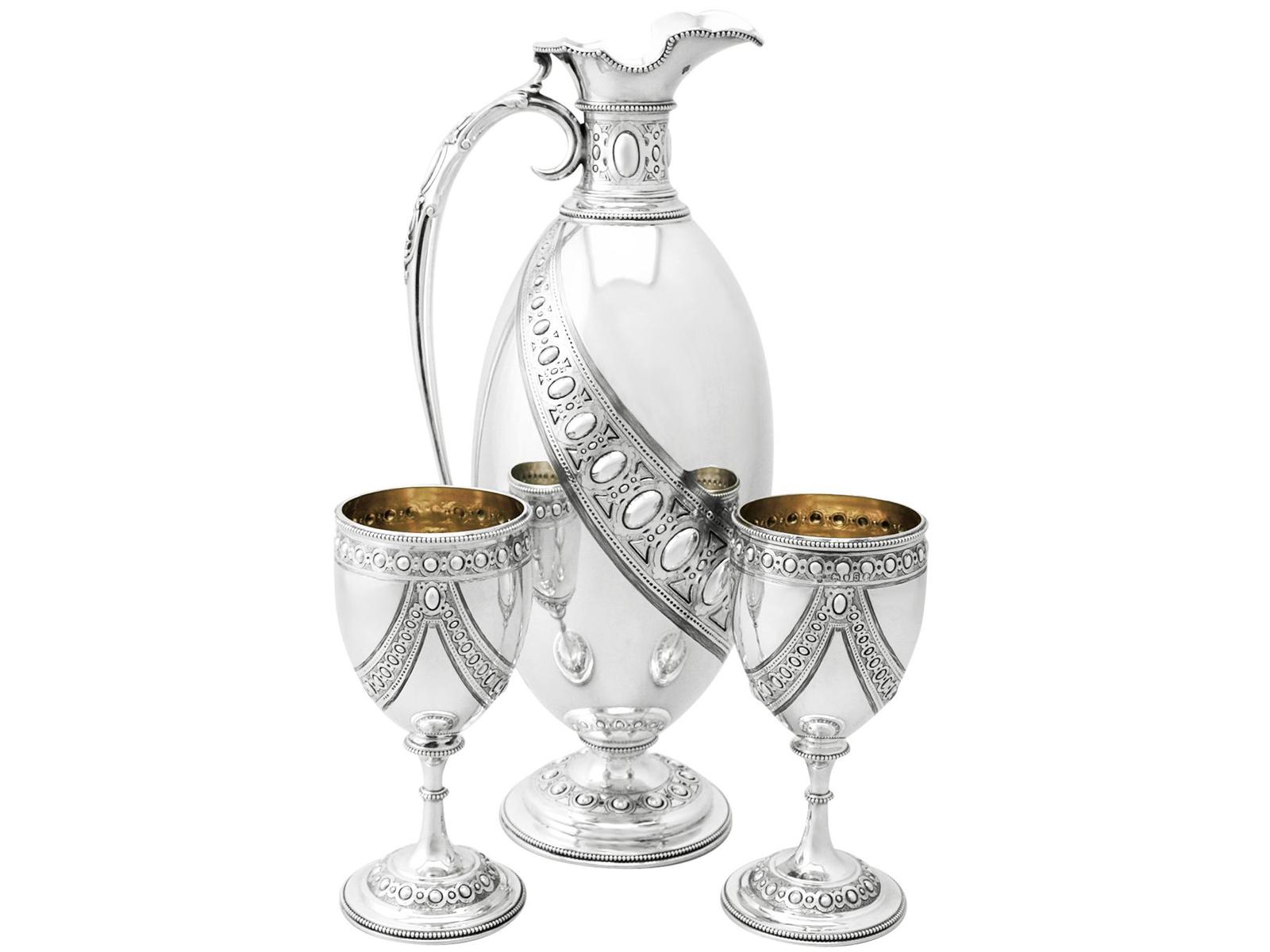 Antique Victorian Sterling Silver Claret Jug & Matching Goblets by Barnard & Sons Ltd (1 of 15)