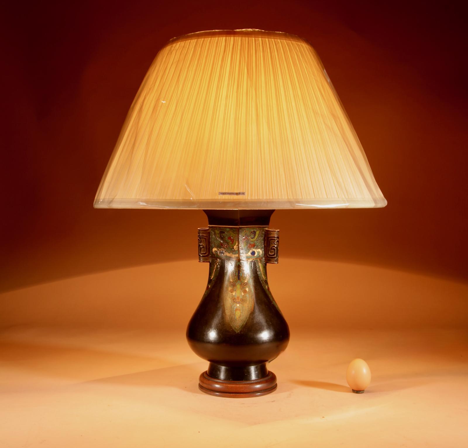 Unusual Japanese Bronze Champlevé Table Lamp (1 of 7)