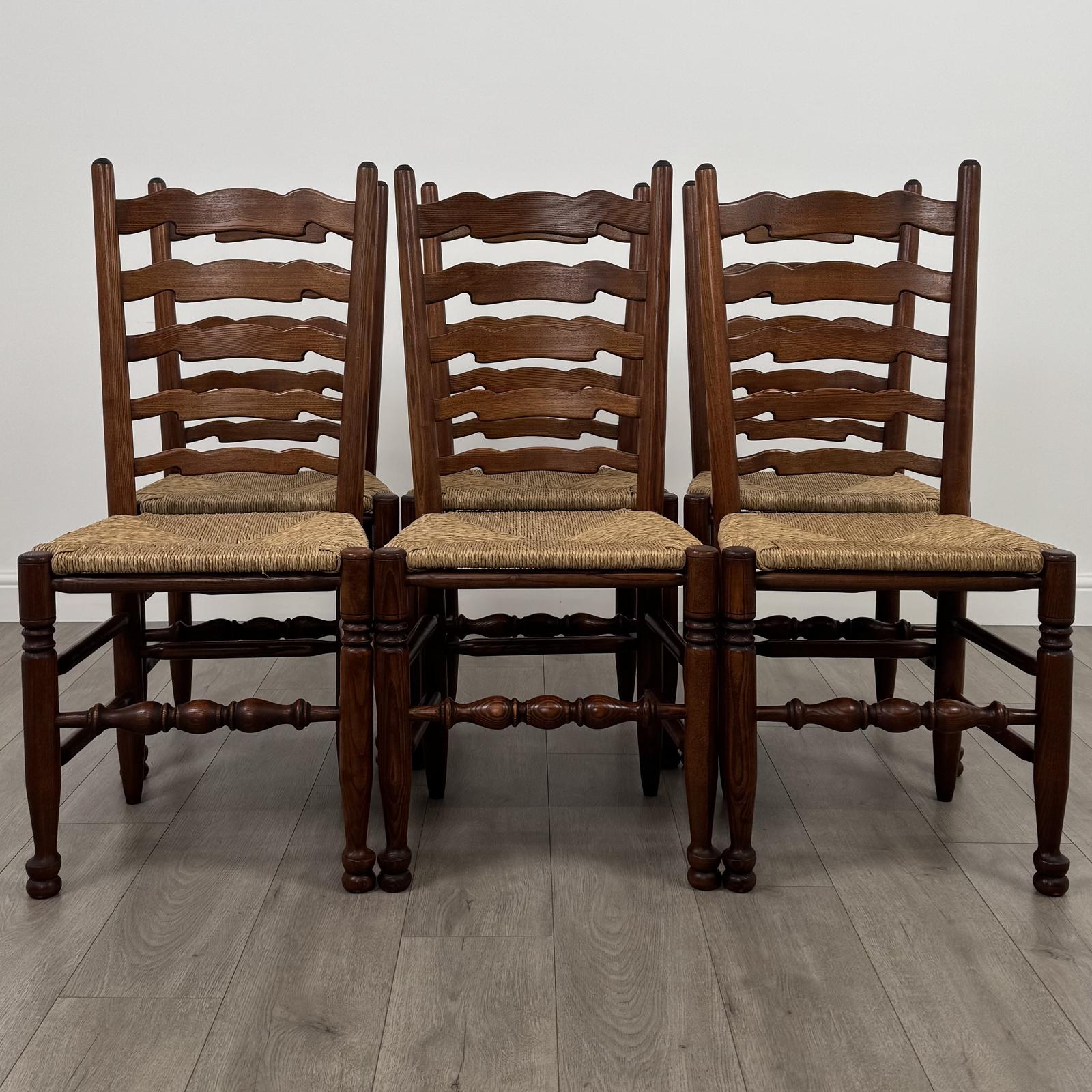 Antique 20th Century Set of 6 Oak Ladder Back Dining Chairs (1 of 9)