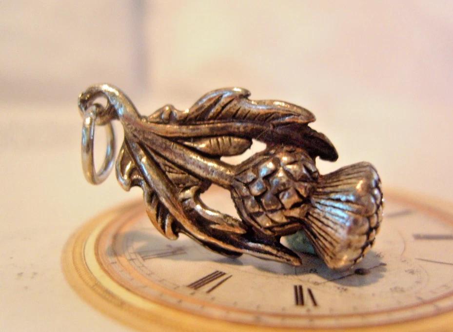 Pocket Watch Chain Fob Scottish Thistle Silver Plated Antique 1920s (1 of 7)