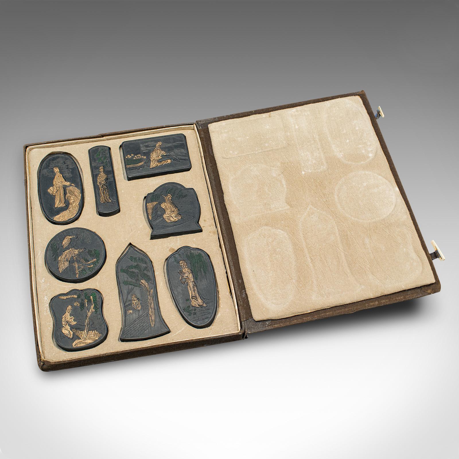 Set of 8 Antique Calligraphic Ink Blocks, Chinese, Cased, Printing c.1900 (1 of 9) Set of 8 Antique Calligraphic Ink Blocks, Chinese, Cased, Printing c.1900 (1 of 9)