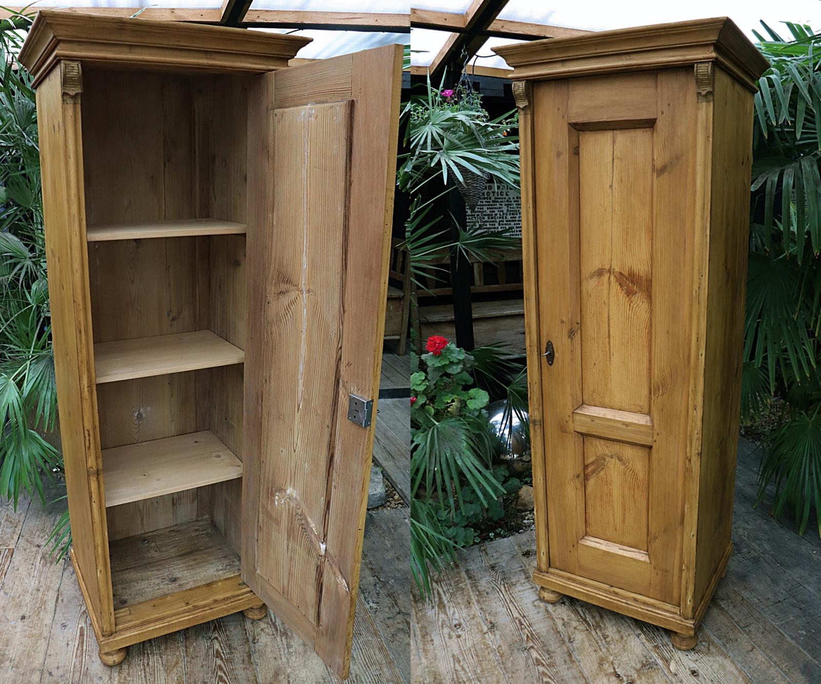 Lovely Old Pine Tall Slim Cupboard - Linen / Larder / Housekeepers / Wardrobe (1 of 11)