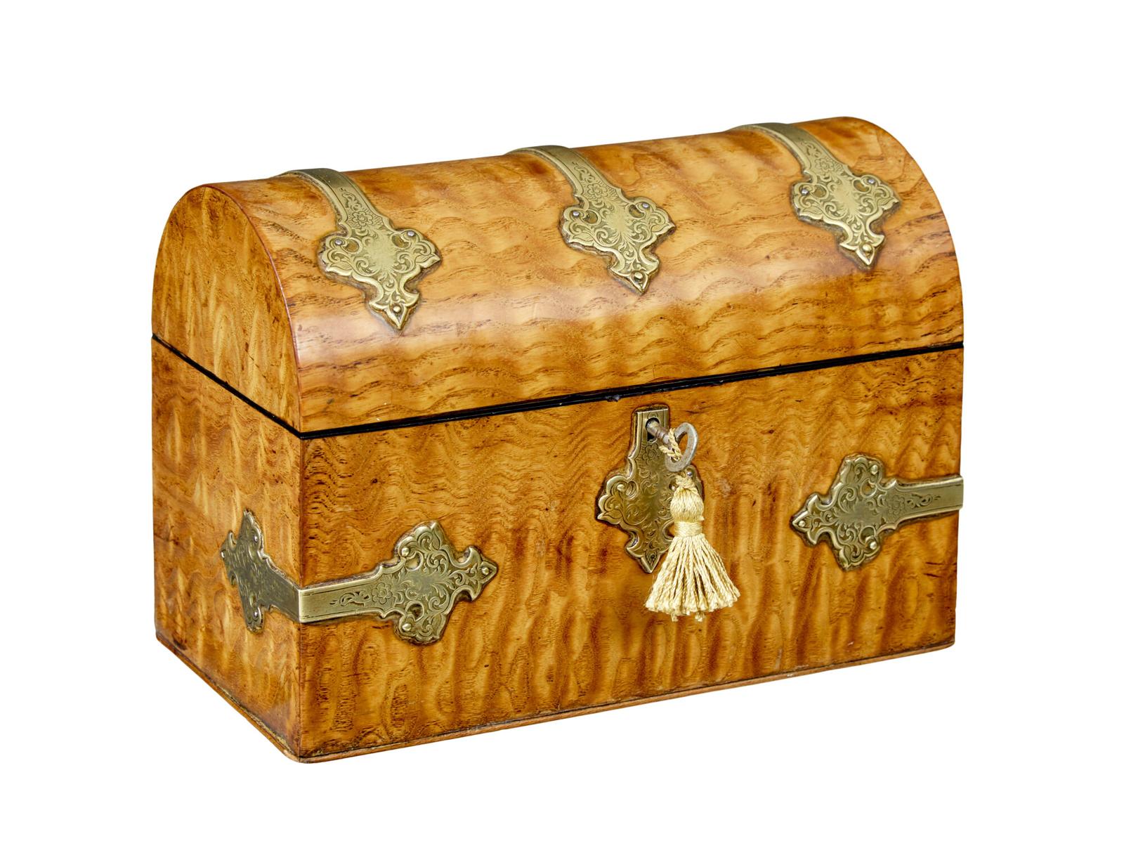 19th Century Victorian Pollard Oak & Brass Dome Top Stationary Box (1 of 11)