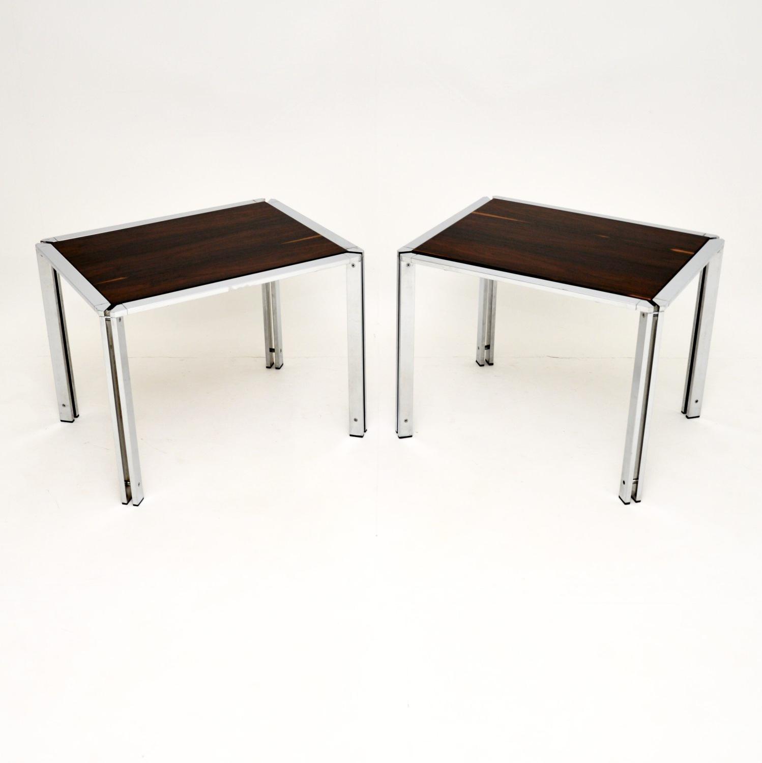 Pair of Vintage Italian Rosewood & Chrome Side Tables (1 of 8)