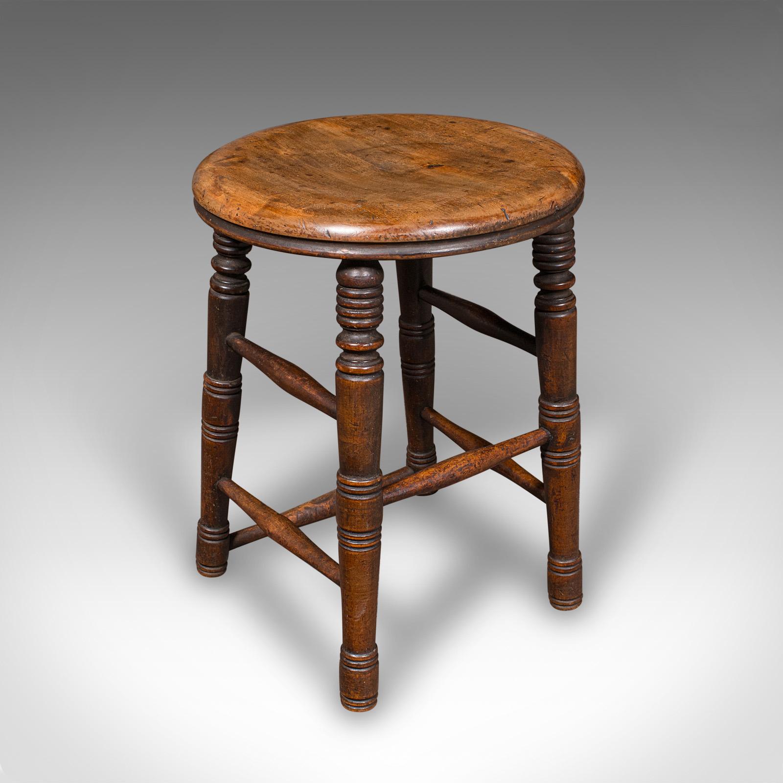 Small Antique Artists Stool, English Beech, Country Studio - Victorian c.1890 (1 of 9)