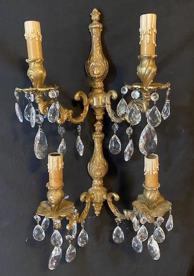 Pair of Twin Light Italian Brass & Crystal Wall Lights (1 of 10)