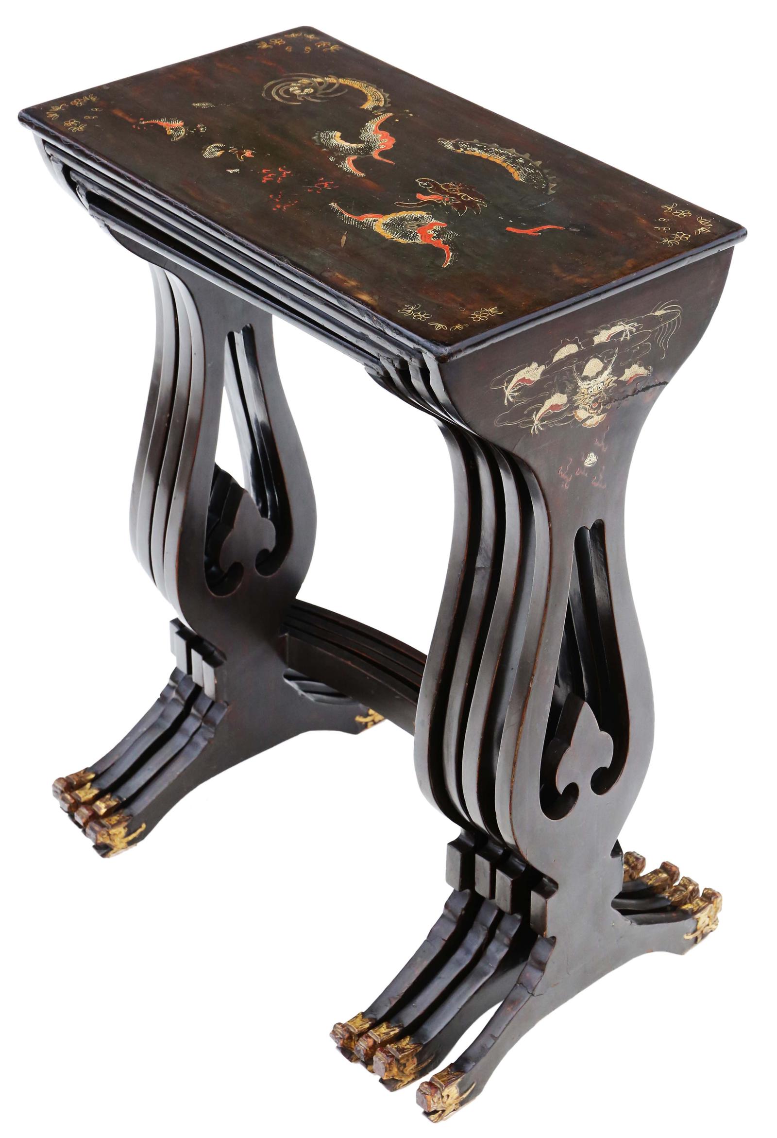 Antique Fine Quality Chinoiserie Decorated Black Lacquer Nest of 4 19th Century Tables (1 of 7) Antique Fine Quality Chinoiserie Decorated Black Lacquer Nest of 4 19th Century Tables (1 of 7)