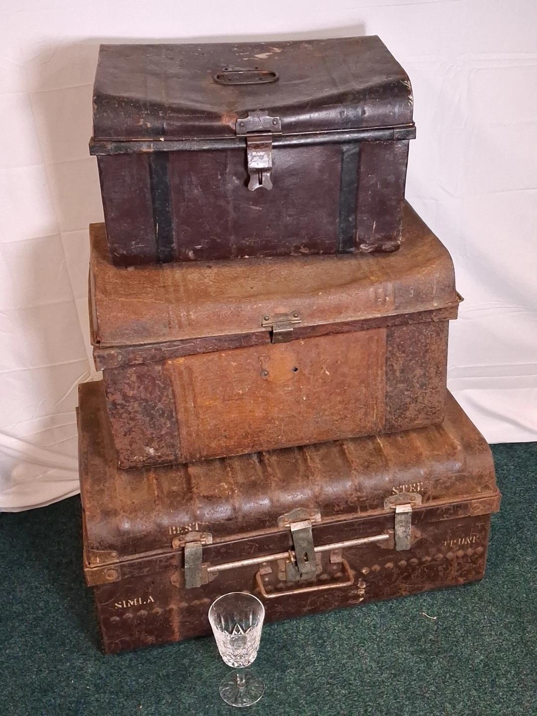 Trio of Antique Metal Chests Ideal For Shop Display or Industrial Look (1 of 8)