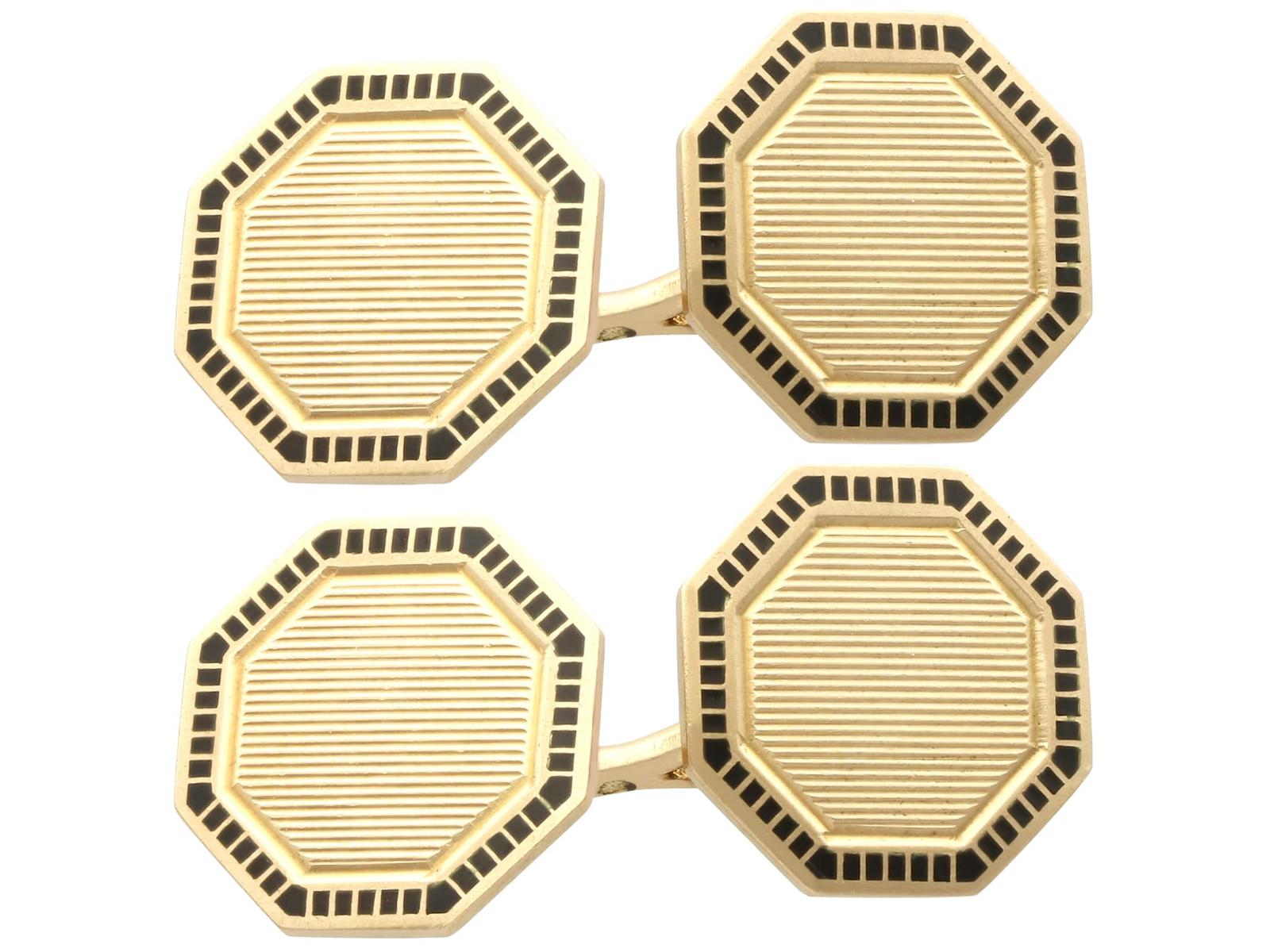 Vintage 18ct Yellow Gold & Enamel Cufflinks by Cartier c.1945 (1 of 6)