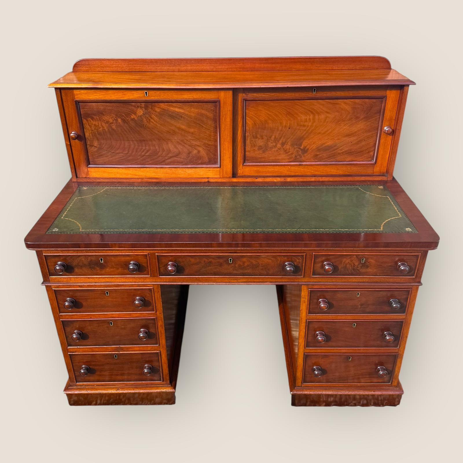 Antique Victorian Mahogany 9 Drawer Pedestal Desk with Storage Cupboard Top (1 of 15)