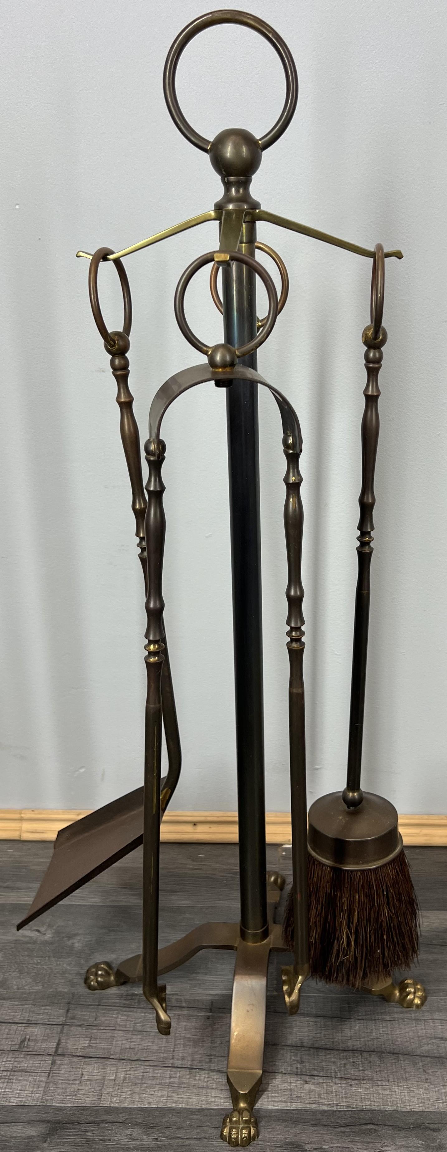 Fireplace Set Vintage French Brass Companion Tools Claw Feet (1 of 11)