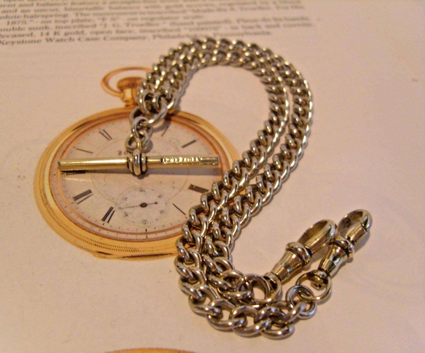 Ingersoll Pocket Watch Chain Vintage 1930s Silver Nickel Double Albert & T Bar (1 of 12) Ingersoll Pocket Watch Chain Vintage 1930s Silver Nickel Double Albert & T Bar (1 of 12)