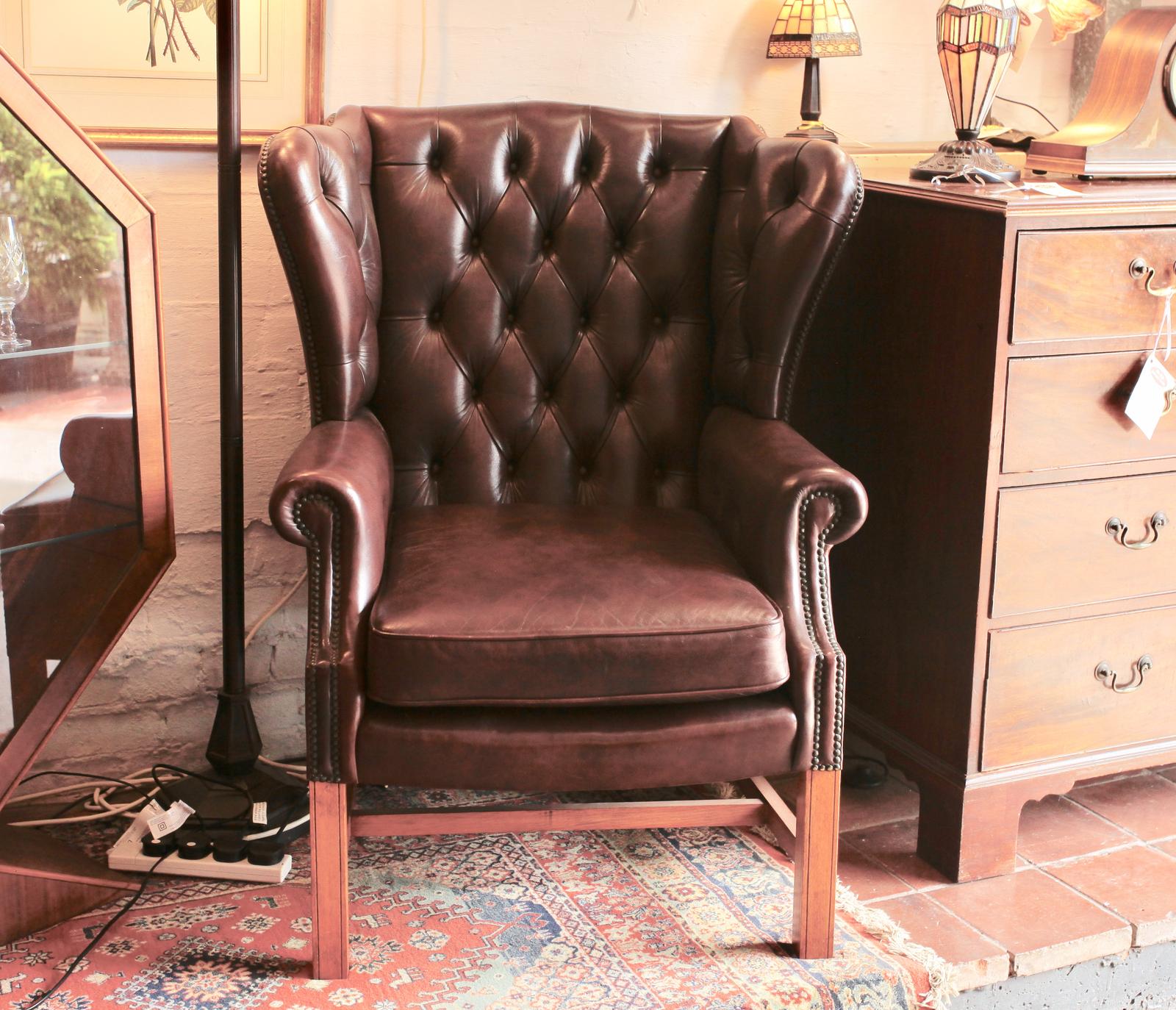Brown Leather Georgian Style Wingback Armchair (1 of 4) Brown Leather Georgian Style Wingback Armchair (1 of 4)