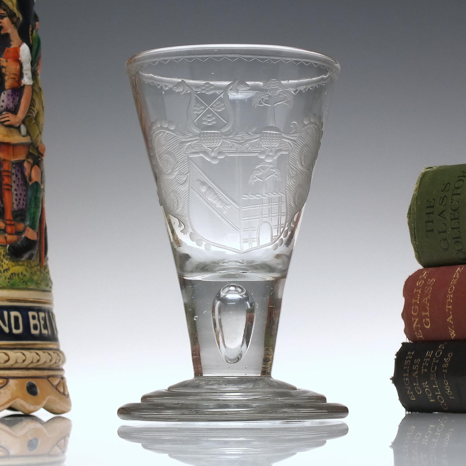 18th Century Engraved Armorial Lauenstein Glass Goblet With Terraced Foot C1780 (1 of 8)