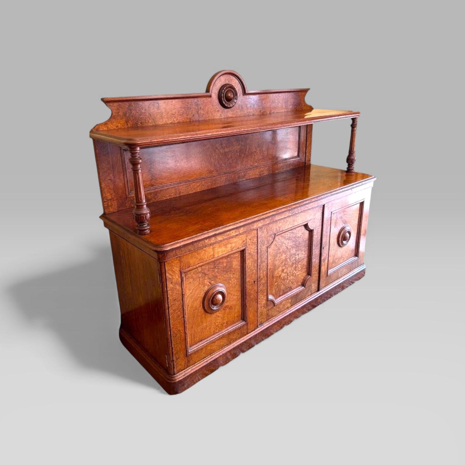 Antique English Victorian Pollard Oak 3 Door Buffet Sideboard with Top Shelf (1 of 5)