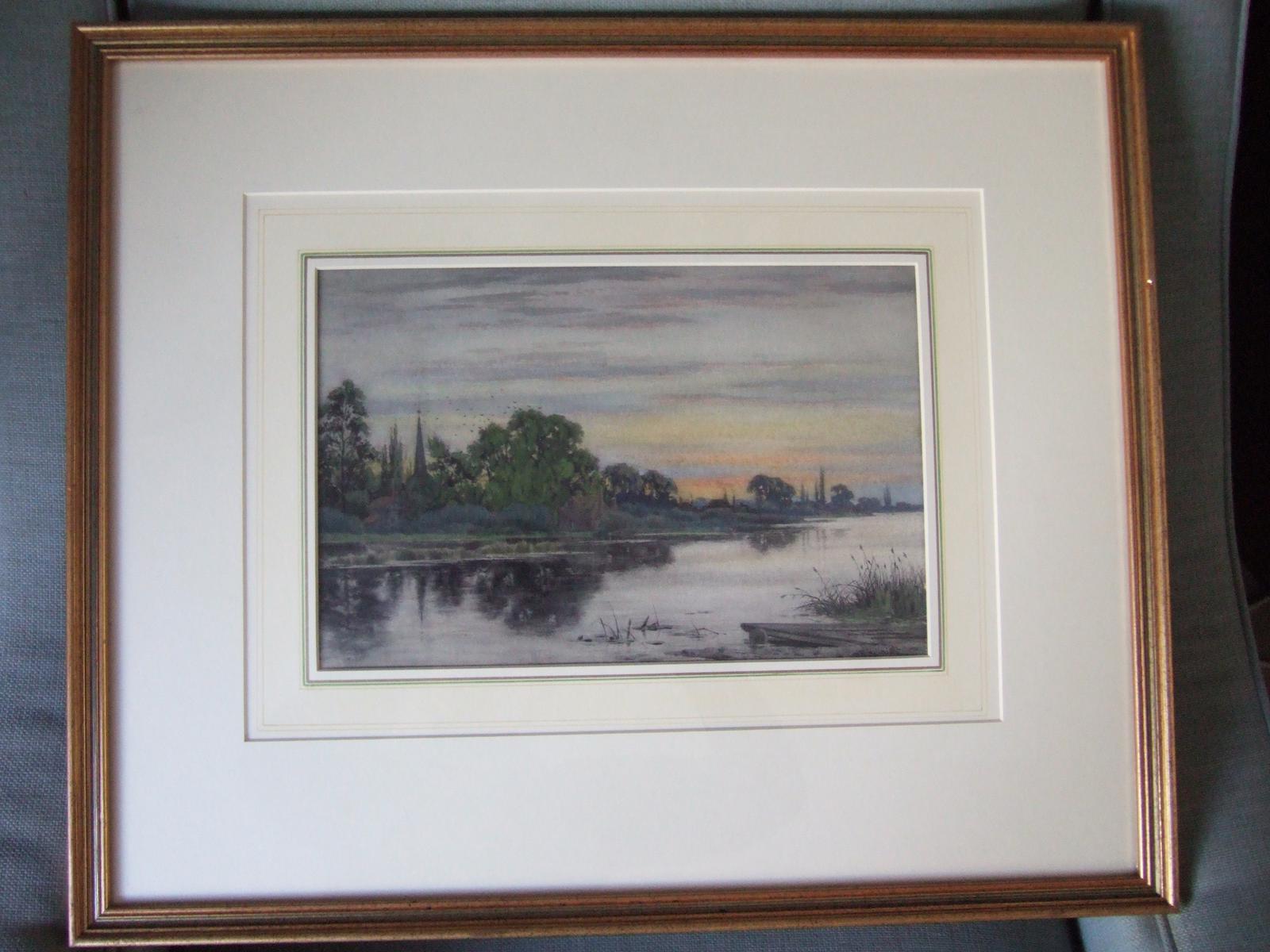 Richard William Halfnight Watercolour of Sunset in Riverside Setting (1 of 3)