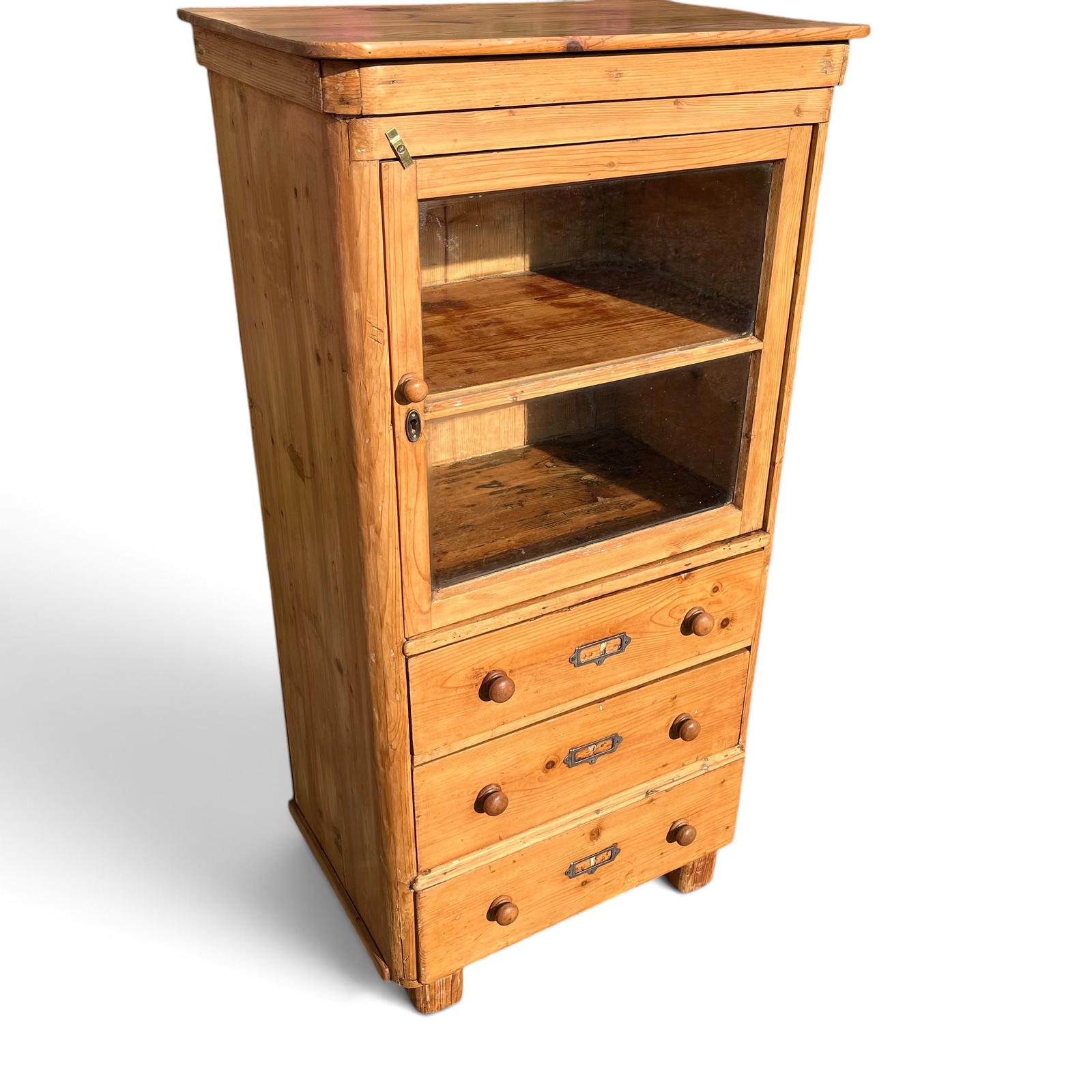 Vintage Pine Tallboy Display Cabinet with Drawers Below (1 of 20) Vintage Pine Tallboy Display Cabinet with Drawers Below (1 of 20)