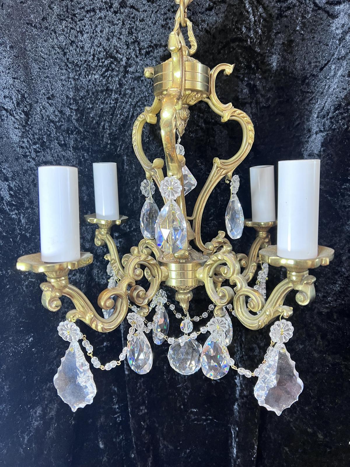 Four Light Antique Gilt Brass French Chandelier (1 of 12)