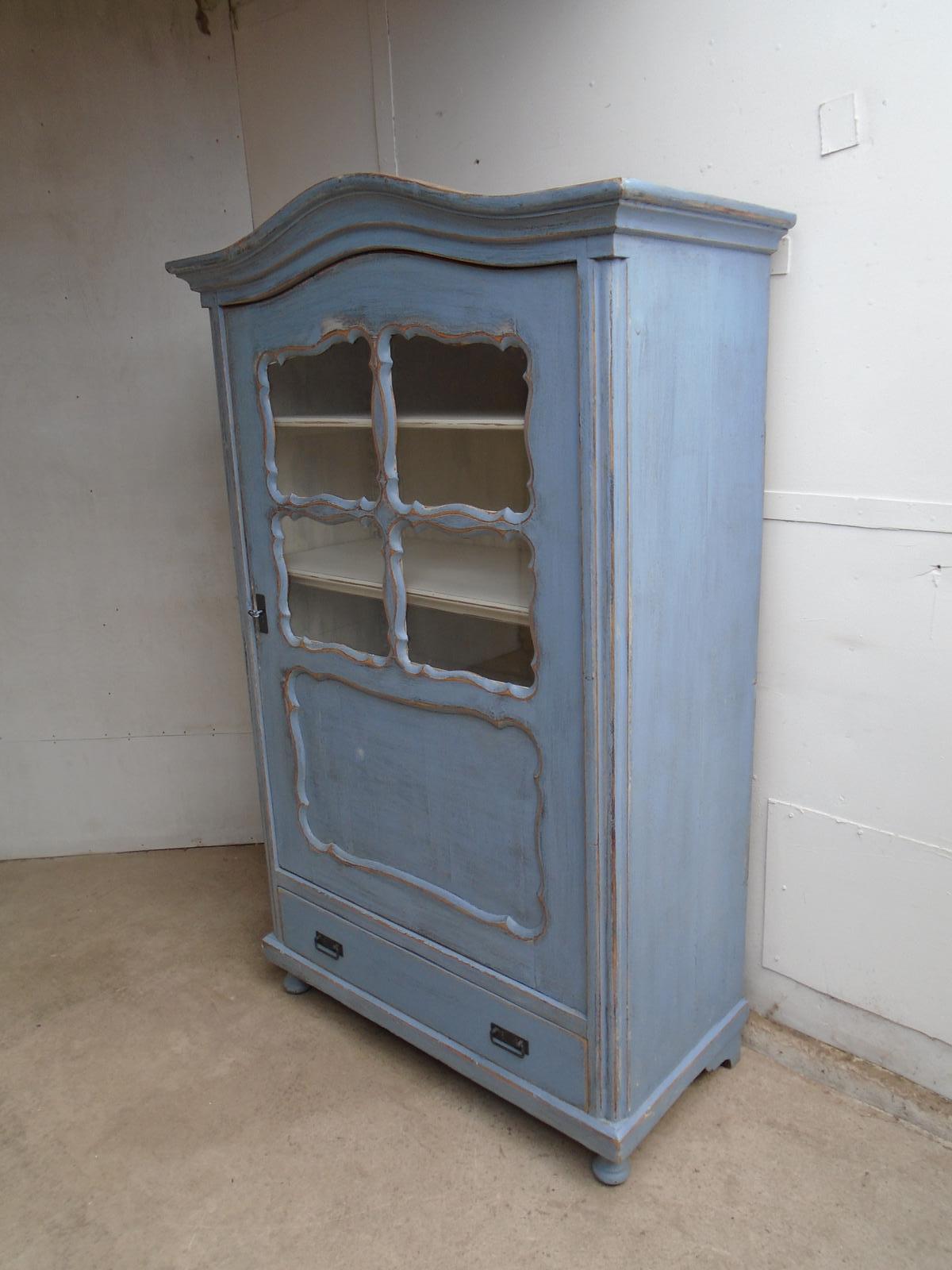 Pretty Victorian Pine Painted Blue 1 Door Display Cabinet / Dresser (1 of 11)