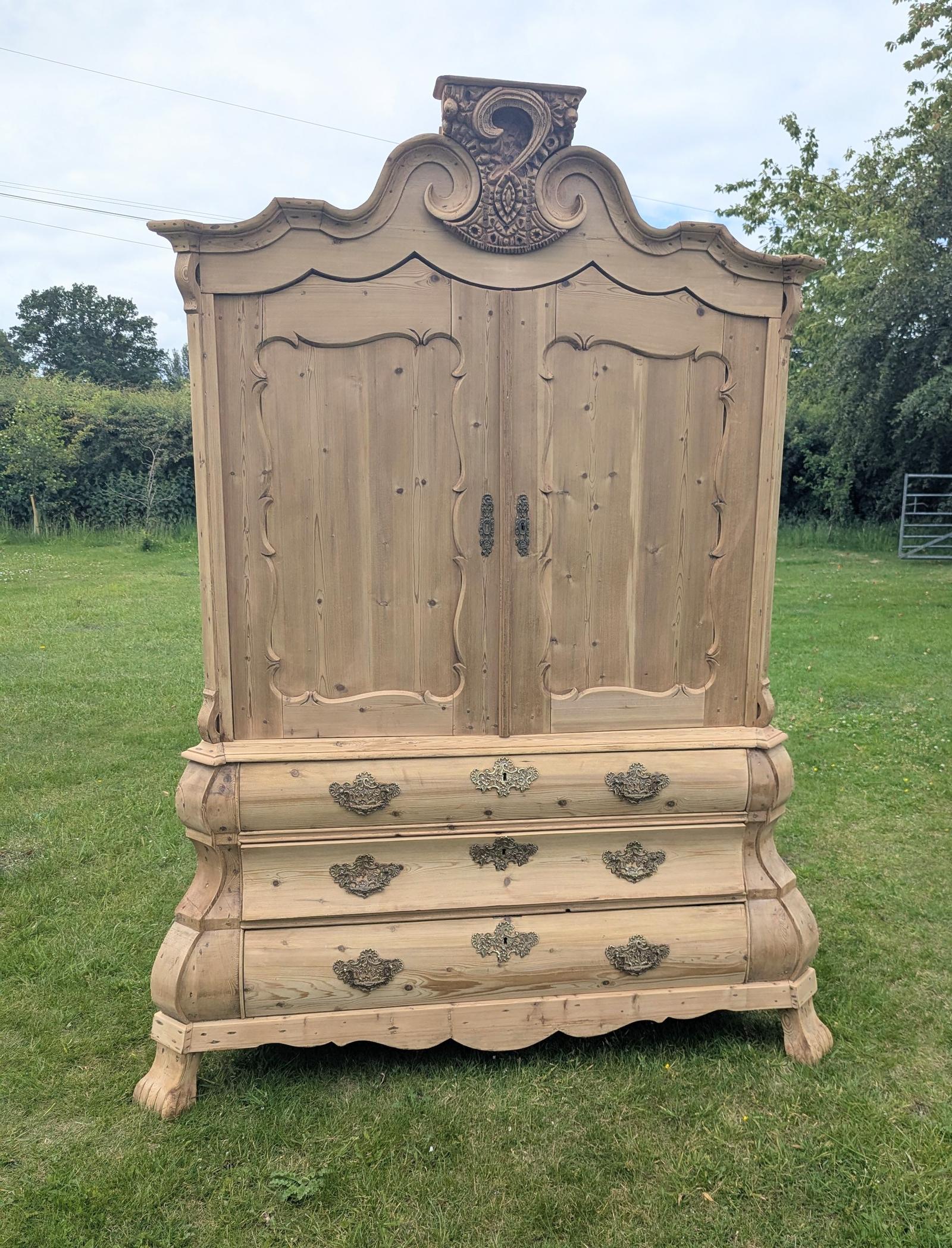 Huge 19thc Stripped Pine Dutch Linen Press on Bomb Base Delivery Available 0341 (1 of 15) Huge 19thc Stripped Pine Dutch Linen Press on Bomb Base Delivery Available 0341 (1 of 15)