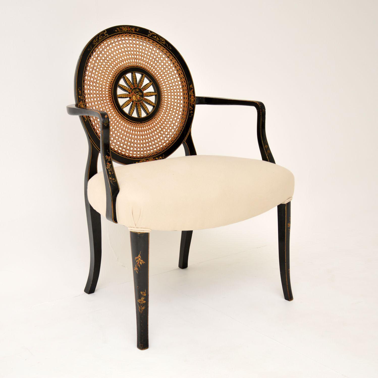 Antique Lacquered Chinoiserie Cane Back Armchair (1 of 12) Antique Lacquered Chinoiserie Cane Back Armchair (1 of 12)