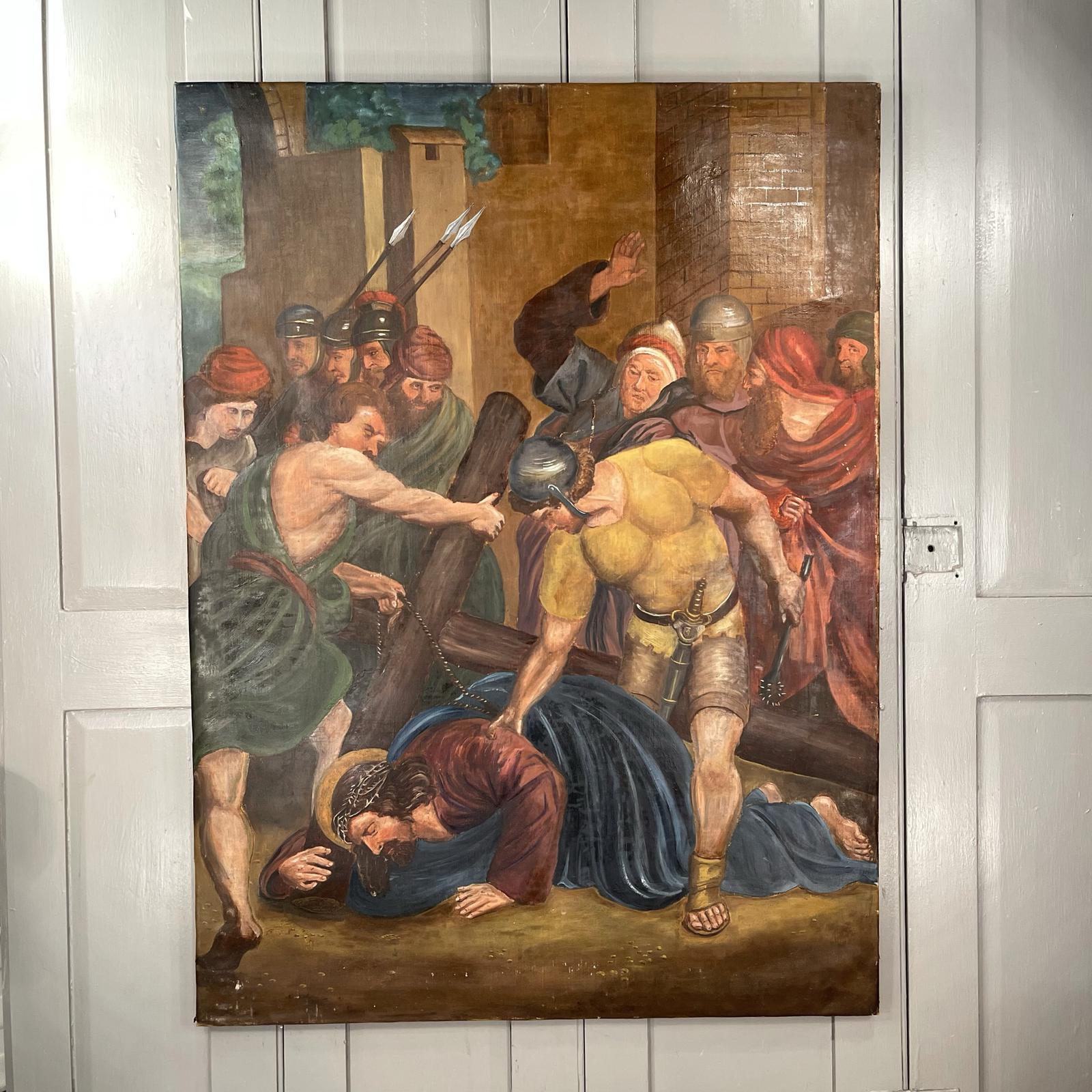 Antique French Religious Oil Painting Study of One of the Stations of the Cross (1 of 10)
