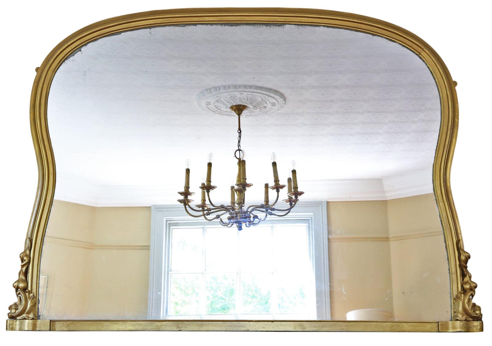 Antique Gilt Overmantle Wall Mirror – Very Large 19th Century Gold Frame Vintage Statement Piece (1 of 8)