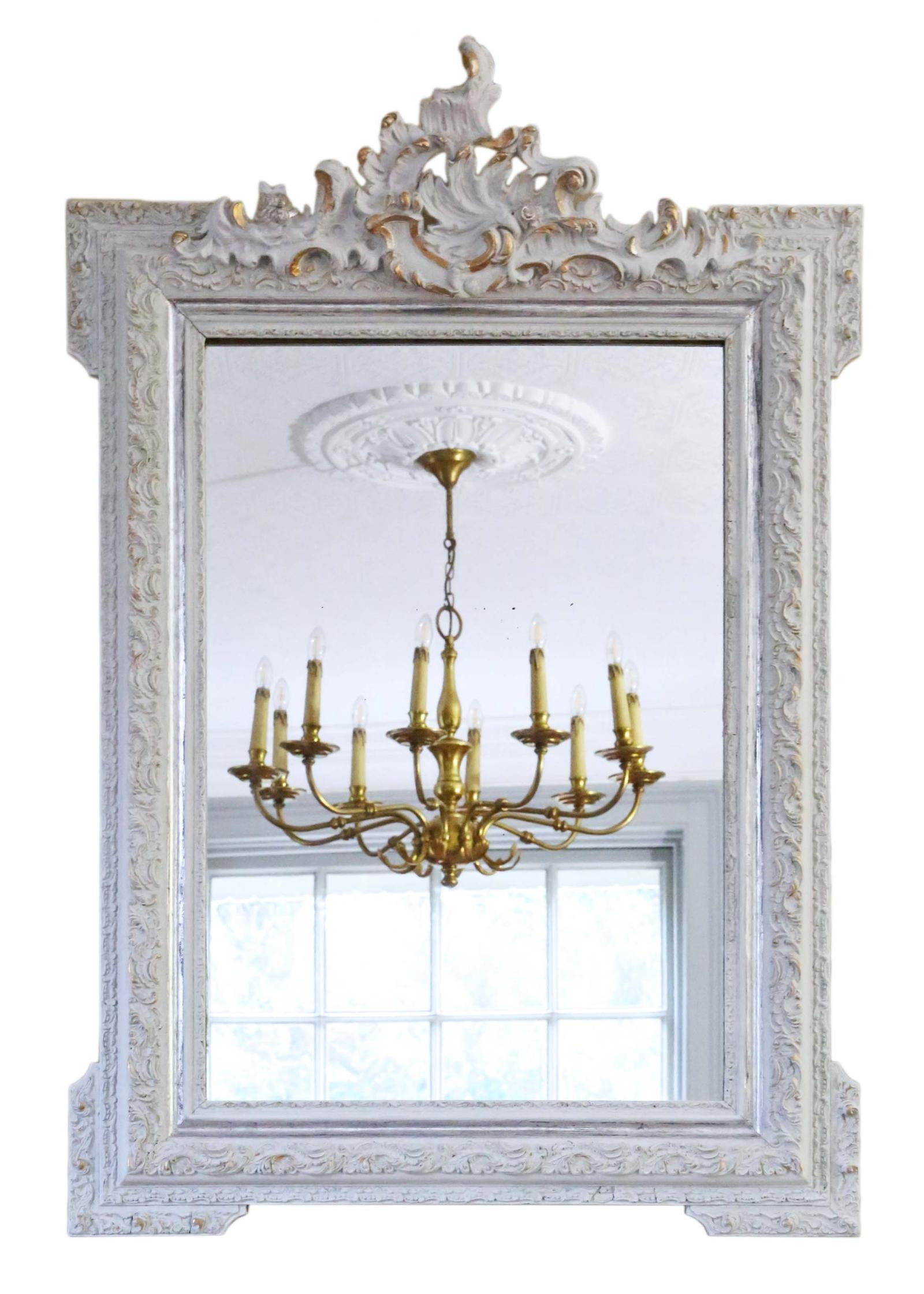 Light Grey & Gilt Overmantle / Wall Mirror c.1900 (1 of 7)