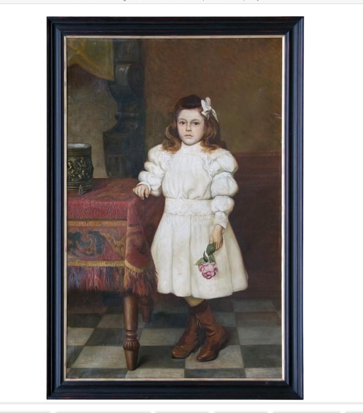 Large 19th Century Oil Painting of Young French Girl (1 of 9) Large 19th Century Oil Painting of Young French Girl (1 of 9)