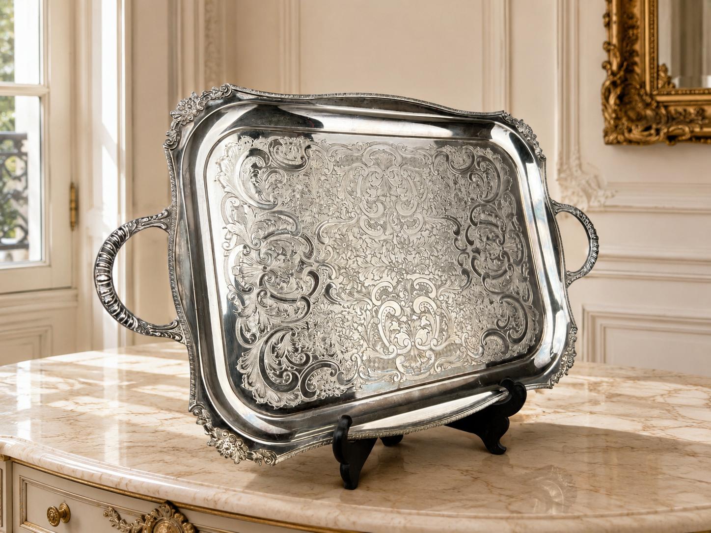 Serving Tray Vintage Metal Engraved Twin Handle English Tray (1 of 19) Serving Tray Vintage Metal Engraved Twin Handle English Tray (1 of 19)