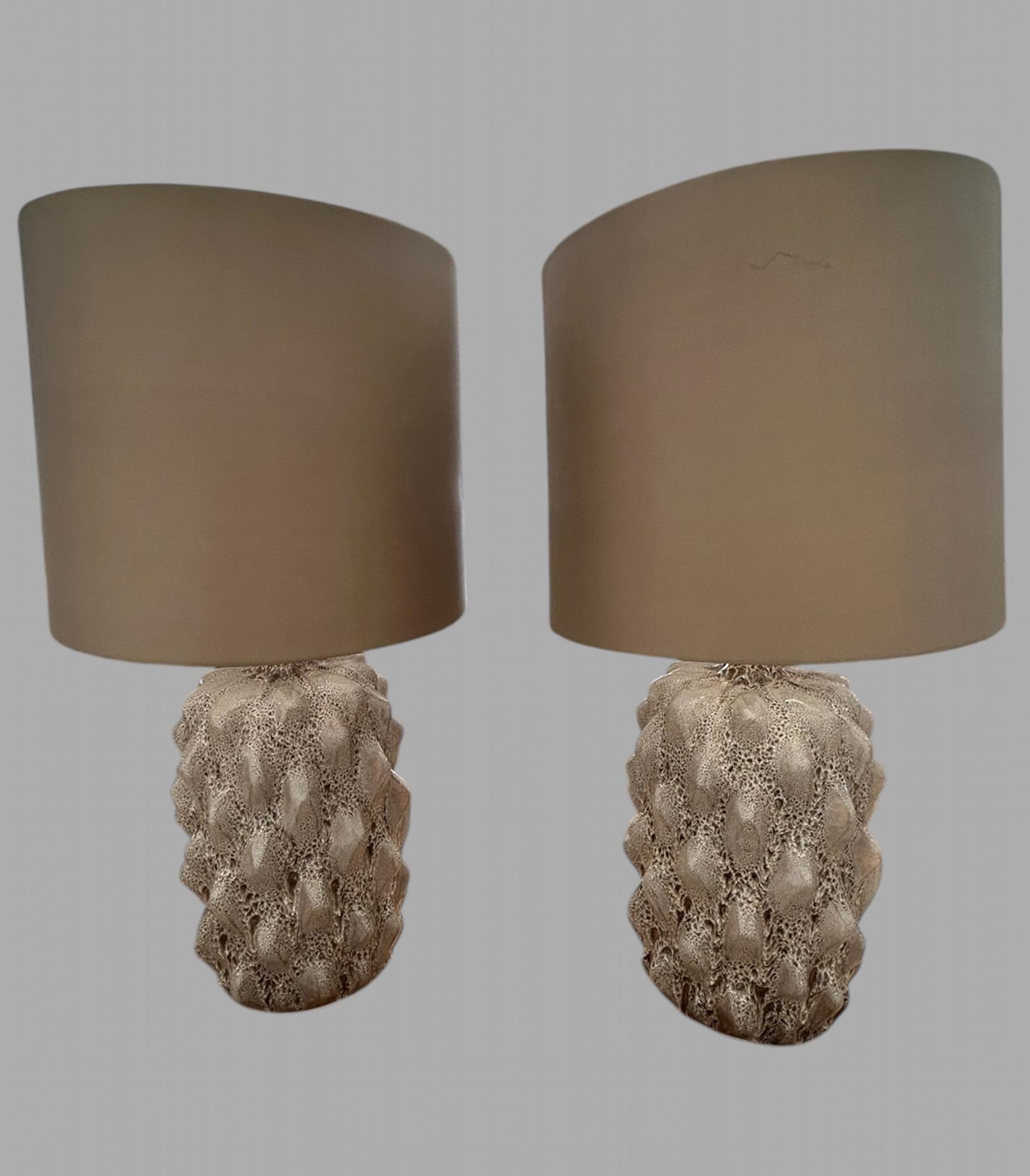 Pair of Porta Romana Baobab Lamps in Quail Glaze (1 of 5)