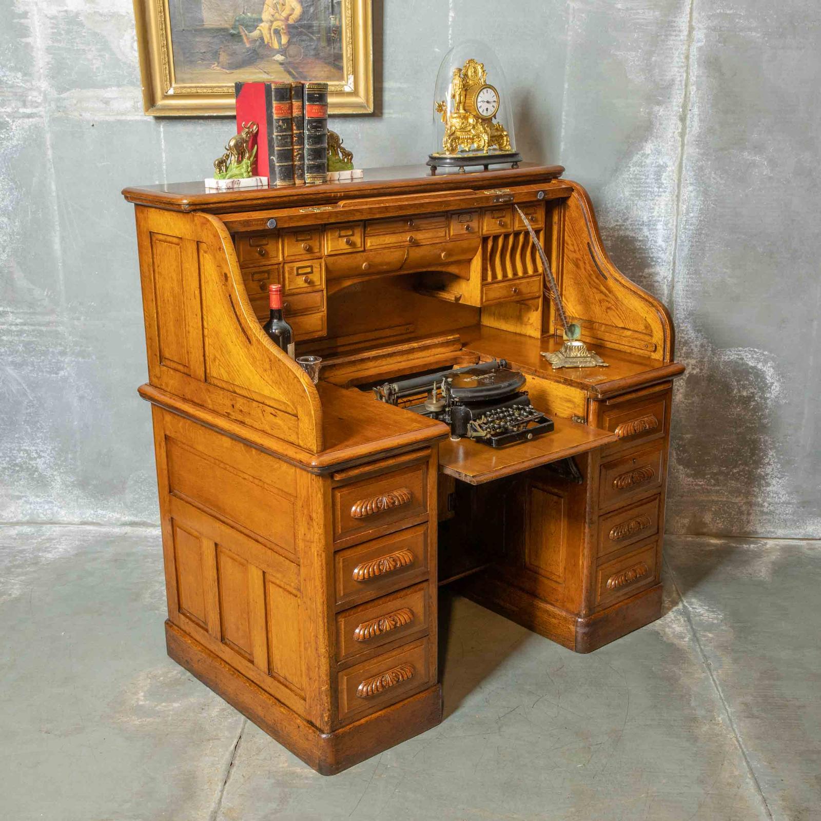 Edwardian Oak Typewriter Roll Top Desk (1 of 14)