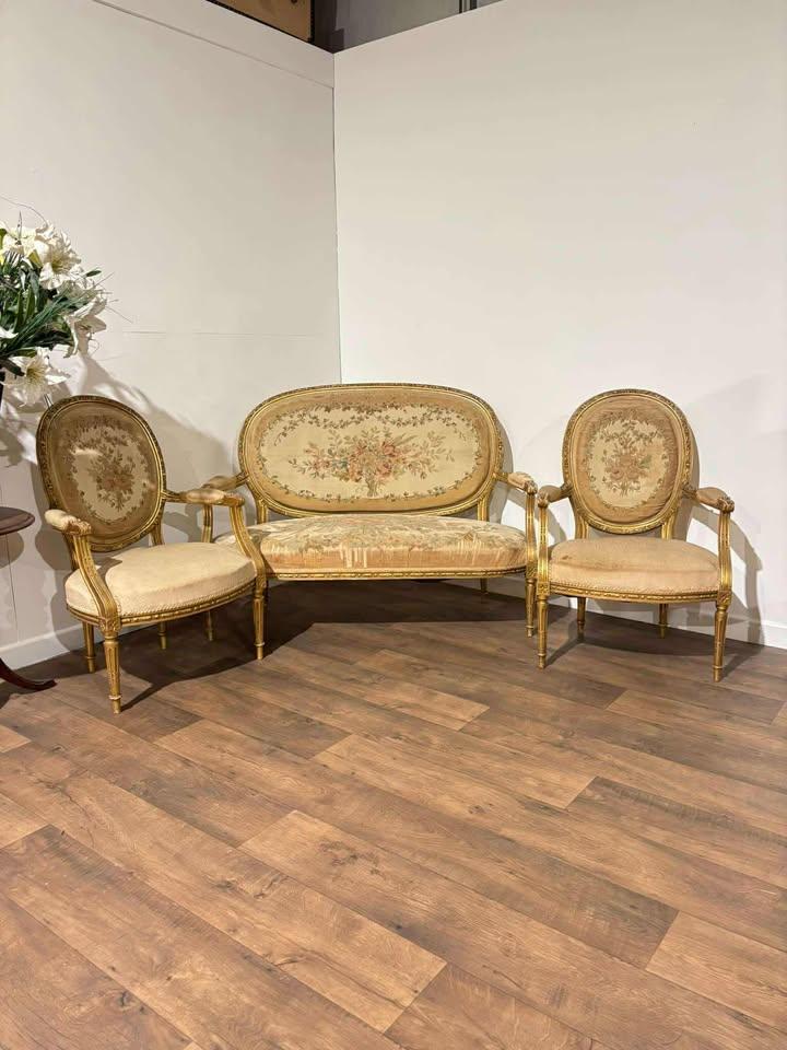19th Century French Gilt & Moulded Tapestry Three-piece Salon Suite (1 of 16)