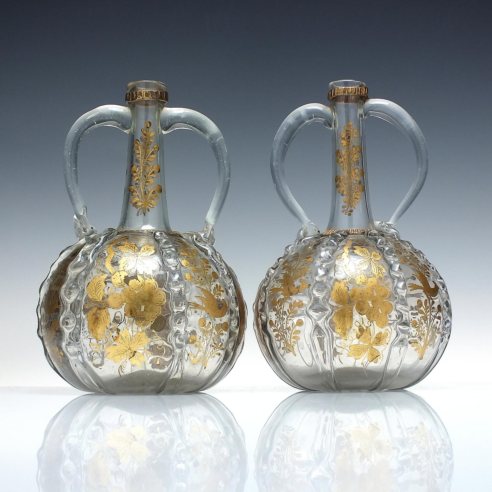 Pair of Gilded 19th Century Dutch Glass Decanters c.1880 (1 of 5)