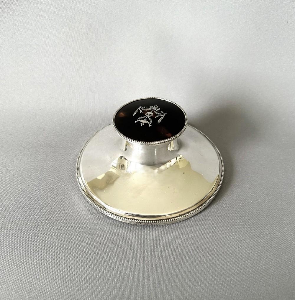 Lovely George V Silver & Tortoiseshell Capstan Inkwell (1 of 9)