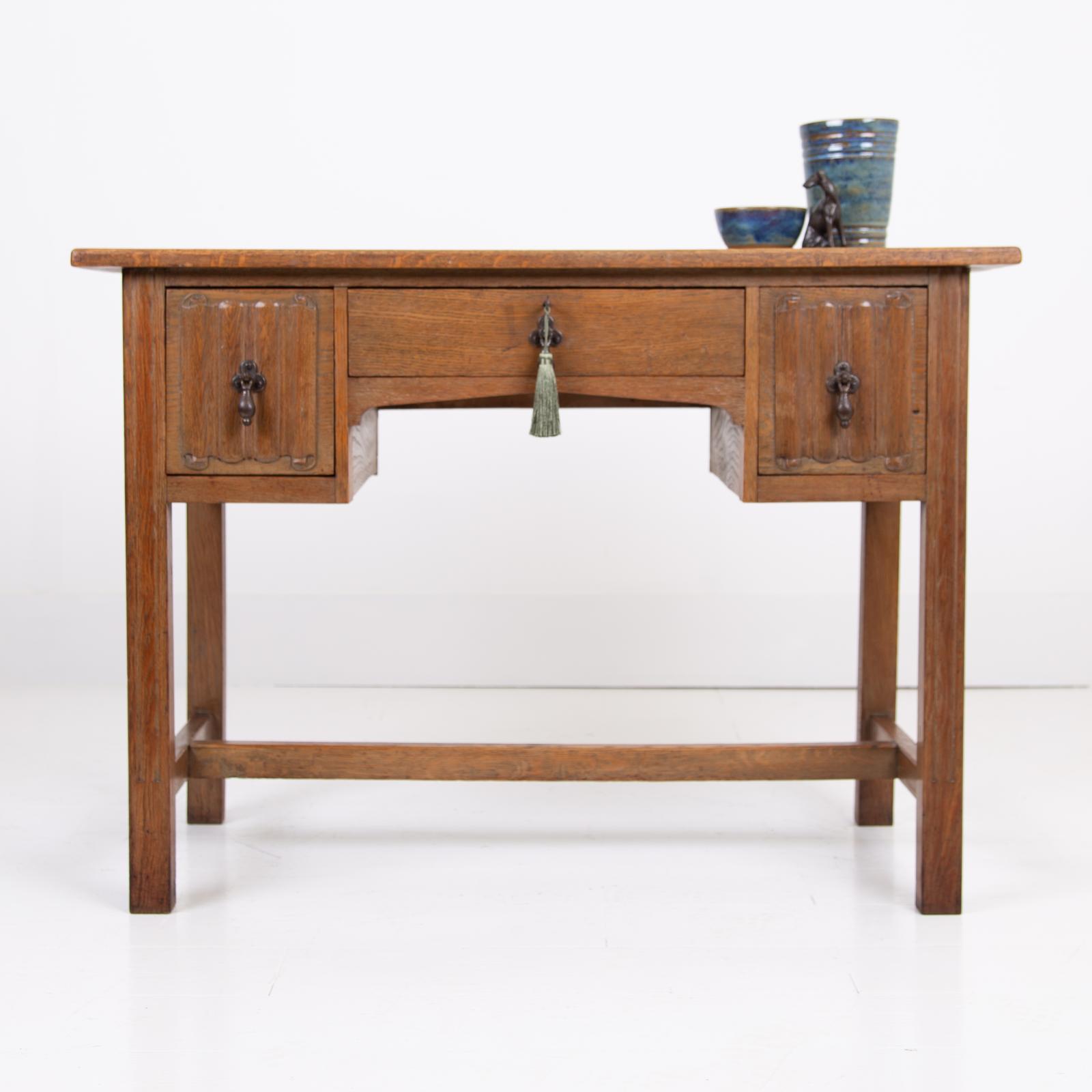 Arts And Crafts Linen Fold Solid Oak Desk (1 of 15)