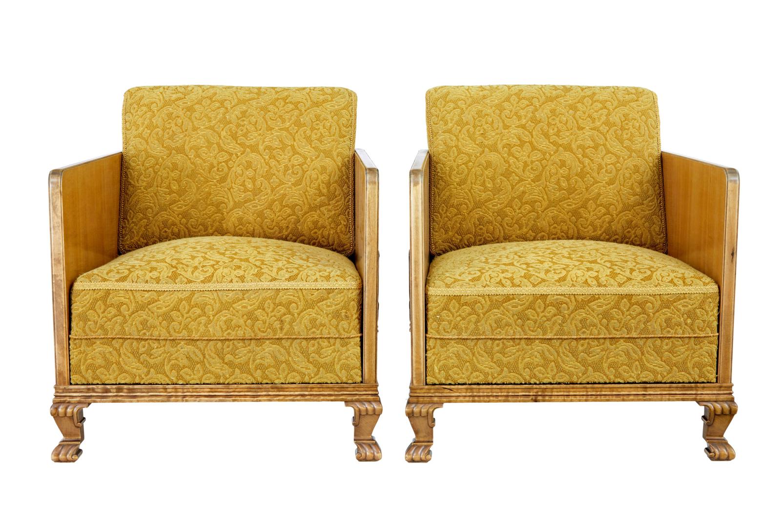 Pair of Art Deco Elm & Birch Lounge Armchairs (1 of 10) Pair of Art Deco Elm & Birch Lounge Armchairs (1 of 10)