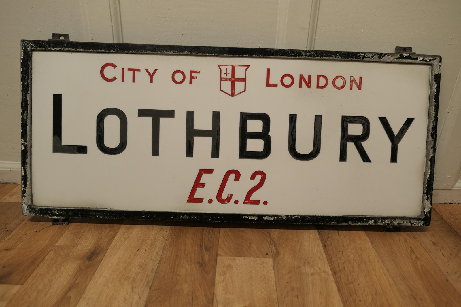 City of London Glass Edwardian Street Sign - Lothbury E.C.2 (1 of 5)
