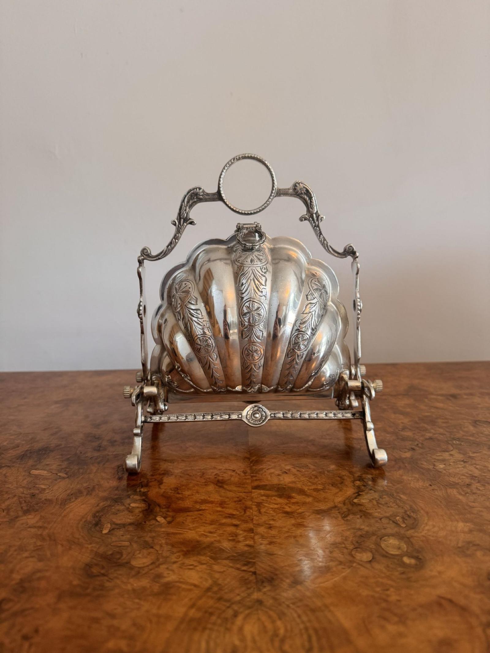 Antique Silver Plated Folding Shell Biscuit Box (1 of 7) Antique Silver Plated Folding Shell Biscuit Box (1 of 7)