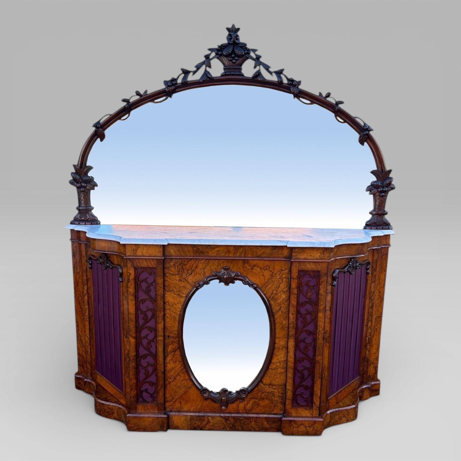 Antique Victorian Walnut & Marble Topped Carved Mirror Backed Sideboard Credenza (1 of 9) Antique Victorian Walnut & Marble Topped Carved Mirror Backed Sideboard Credenza (1 of 9)