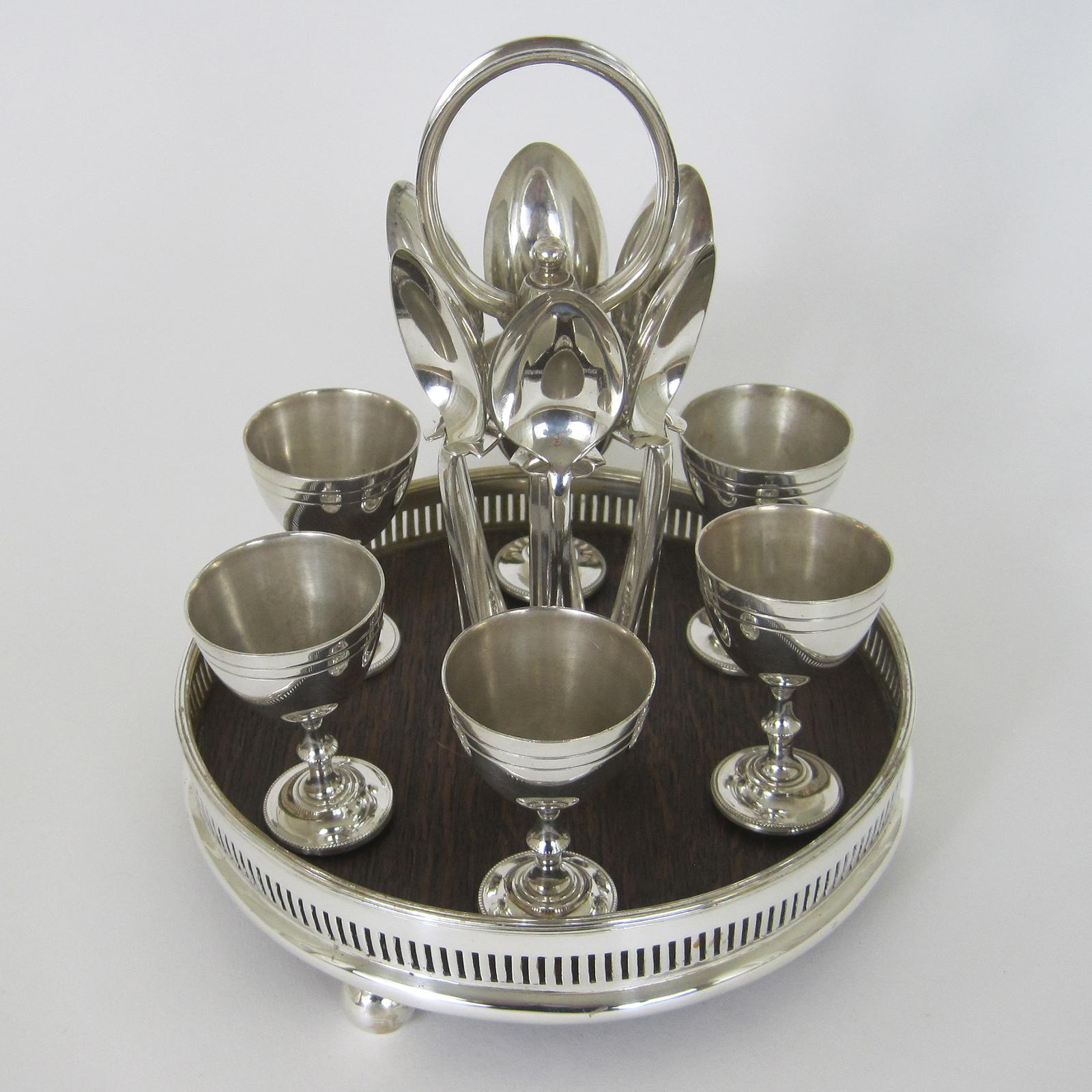 Unusual Late Victorian Oak and Silver Plate Six Cup Egg Cruet (1 of 5) Unusual Late Victorian Oak and Silver Plate Six Cup Egg Cruet (1 of 5)