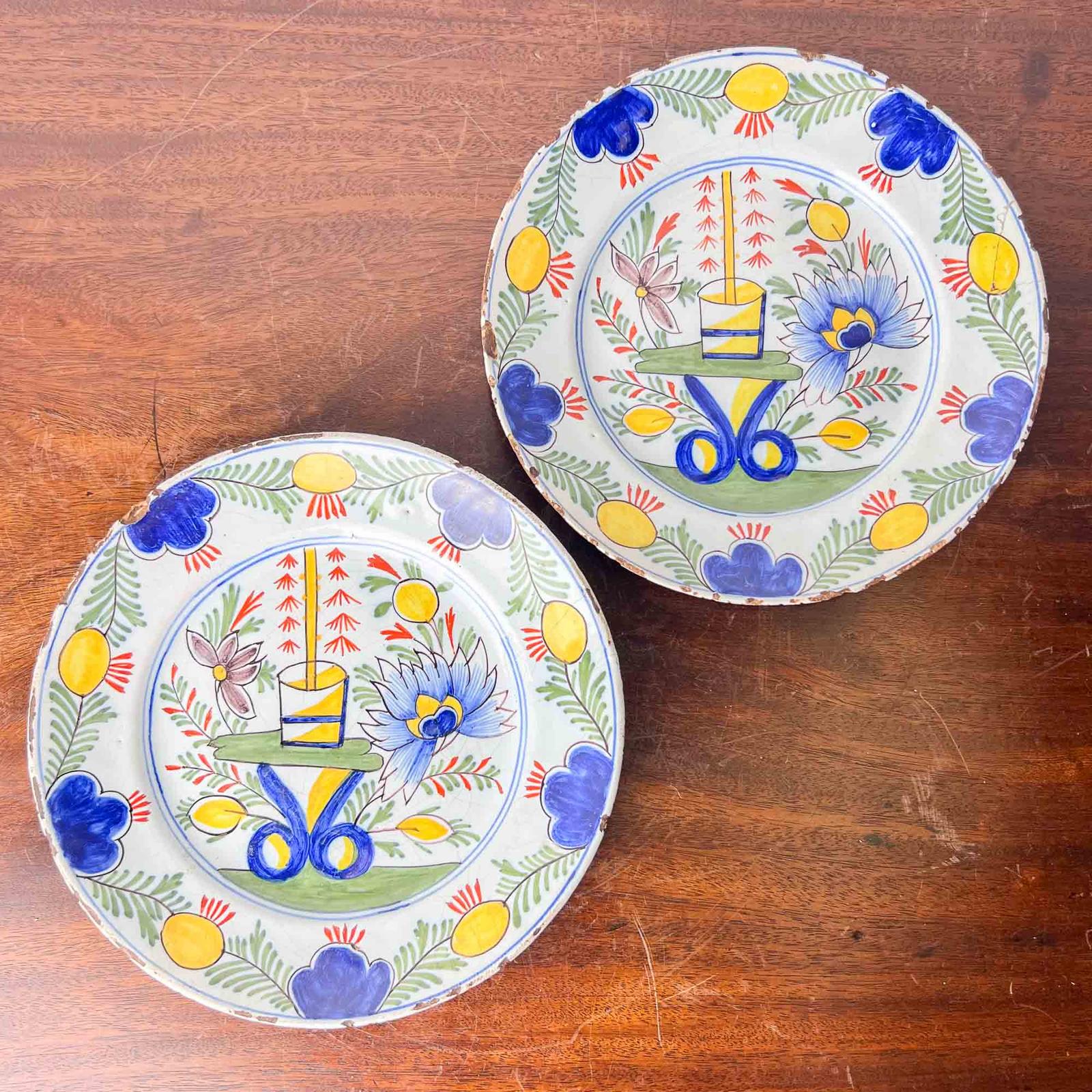 Pair of 18th Century Delft Polychrome Plates (1 of 10)