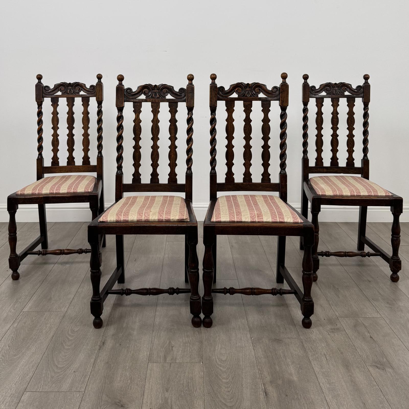 Antique 20th Century Set of 4 Barley Twist Dining Chairs in Oak (1 of 7) Antique 20th Century Set of 4 Barley Twist Dining Chairs in Oak (1 of 7)