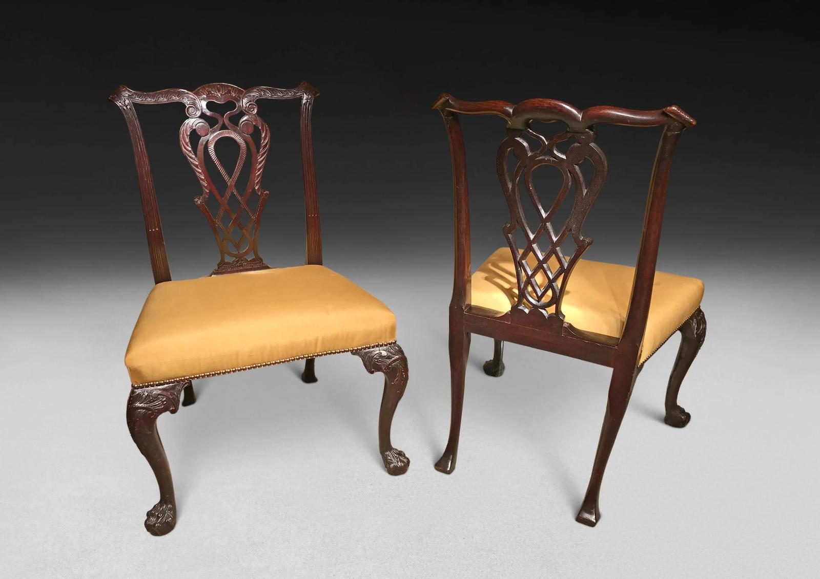 Pair of Chippendale Style Carved Mahogany Dining Chairs (1 of 1)