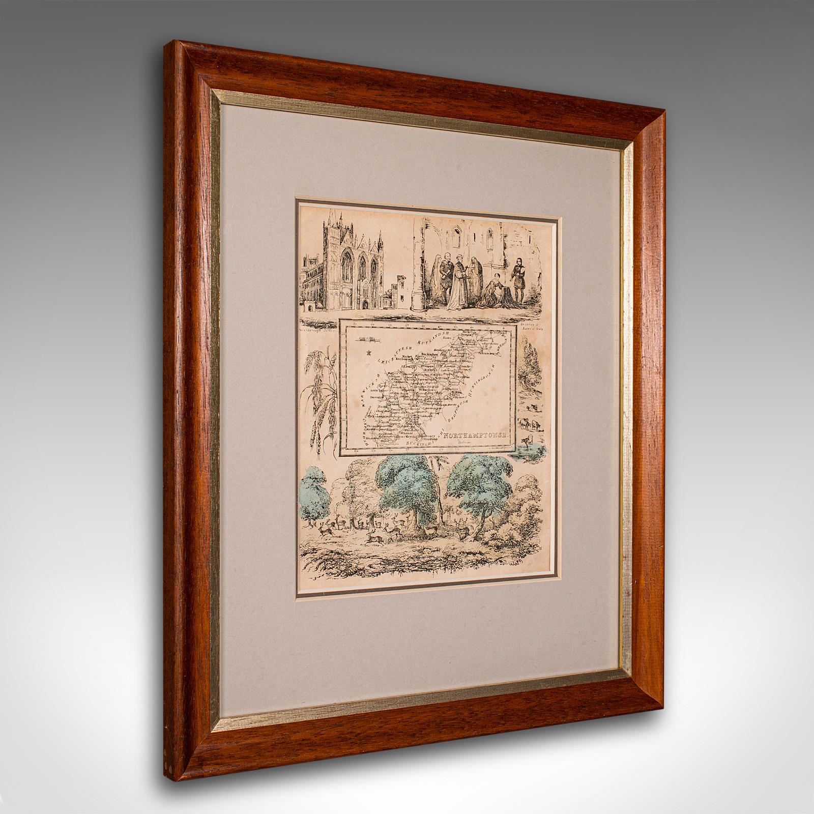 Small Antique County Map, Northamptonshire, English, Framed, Cartography, c.1850 (1 of 12)
