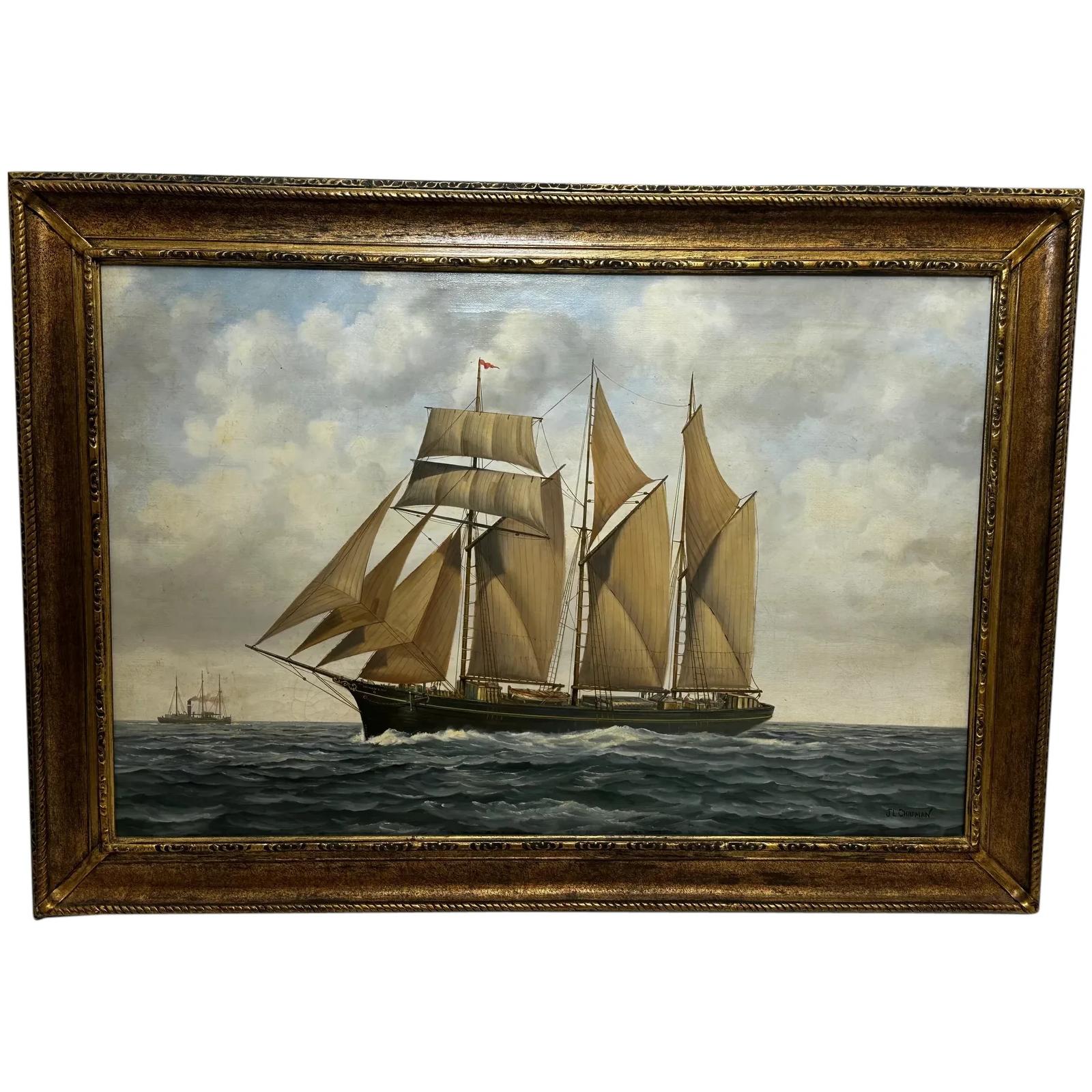 Marine Oil Painting Schooner Sailing Ship Kathleen & May by John L Chapman (1 of 68)