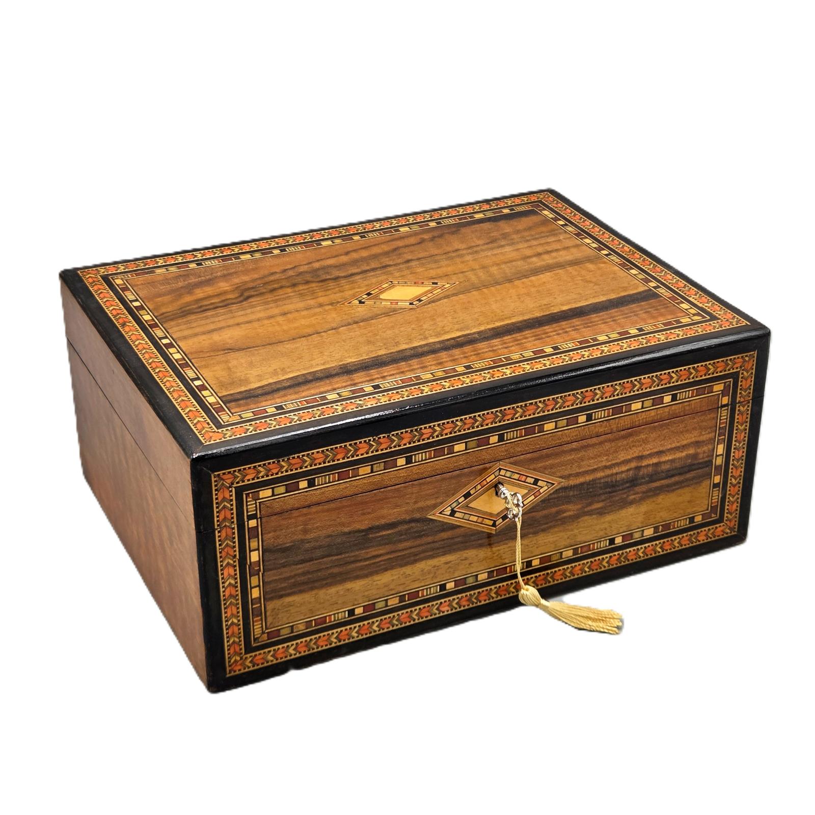 Victorian Walnut &  Inlaid Jewellery Box (1 of 7)